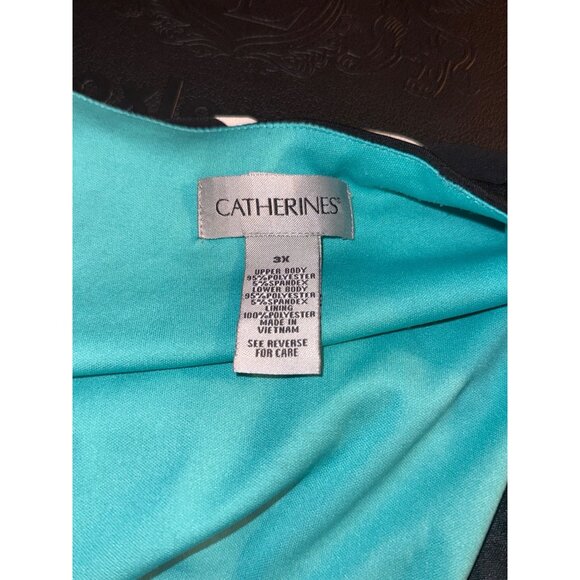 Catherines 3X Maxi Dress Black & Teal Chevron Patterned Sleeveless Flowy Hi-Low - Picture 7 of 8